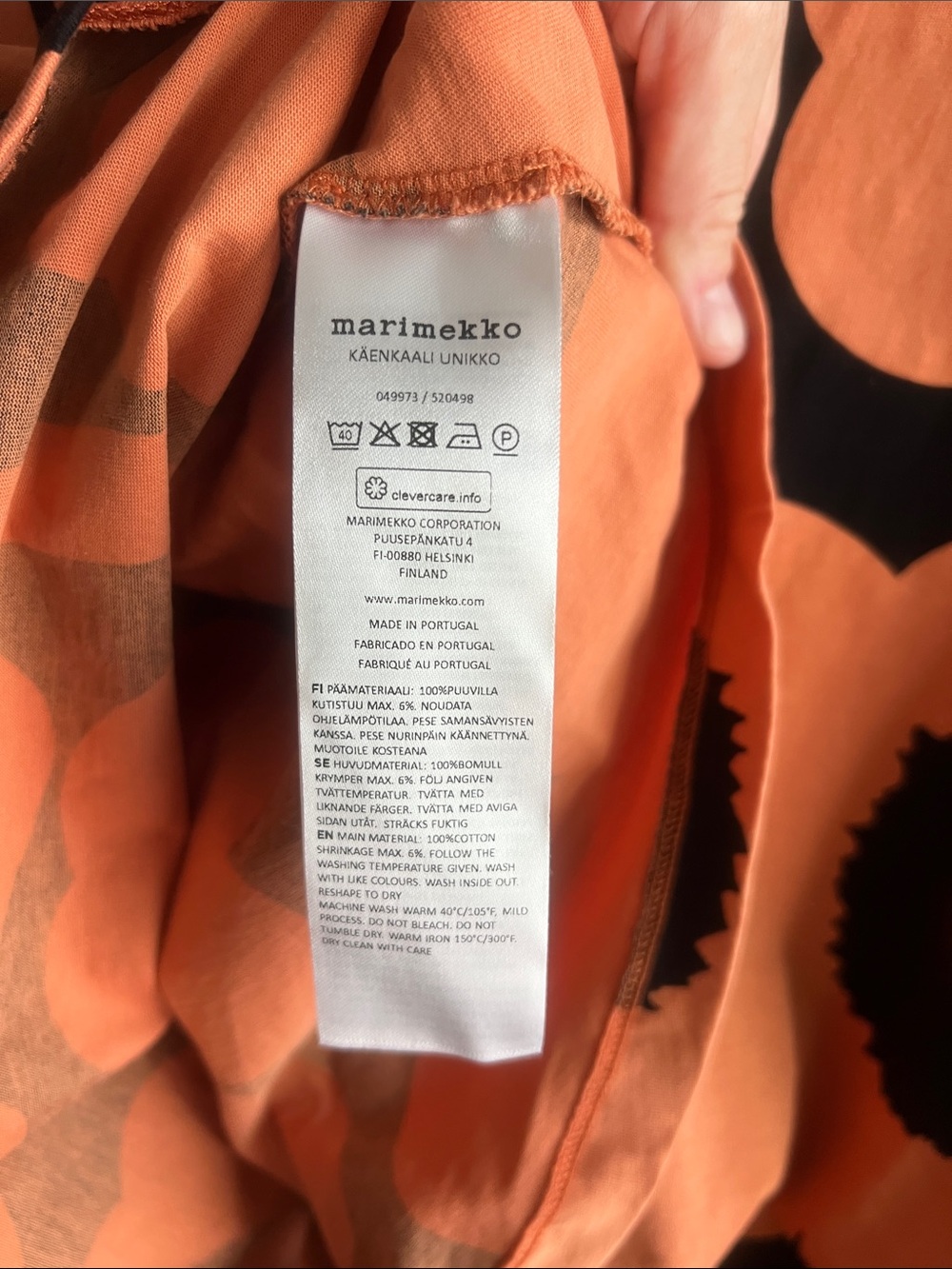 Marimekko 100% Cotton Unikko Poppy Print Short Sleeve Shirt in Orange Black S - Picture 4 of 5